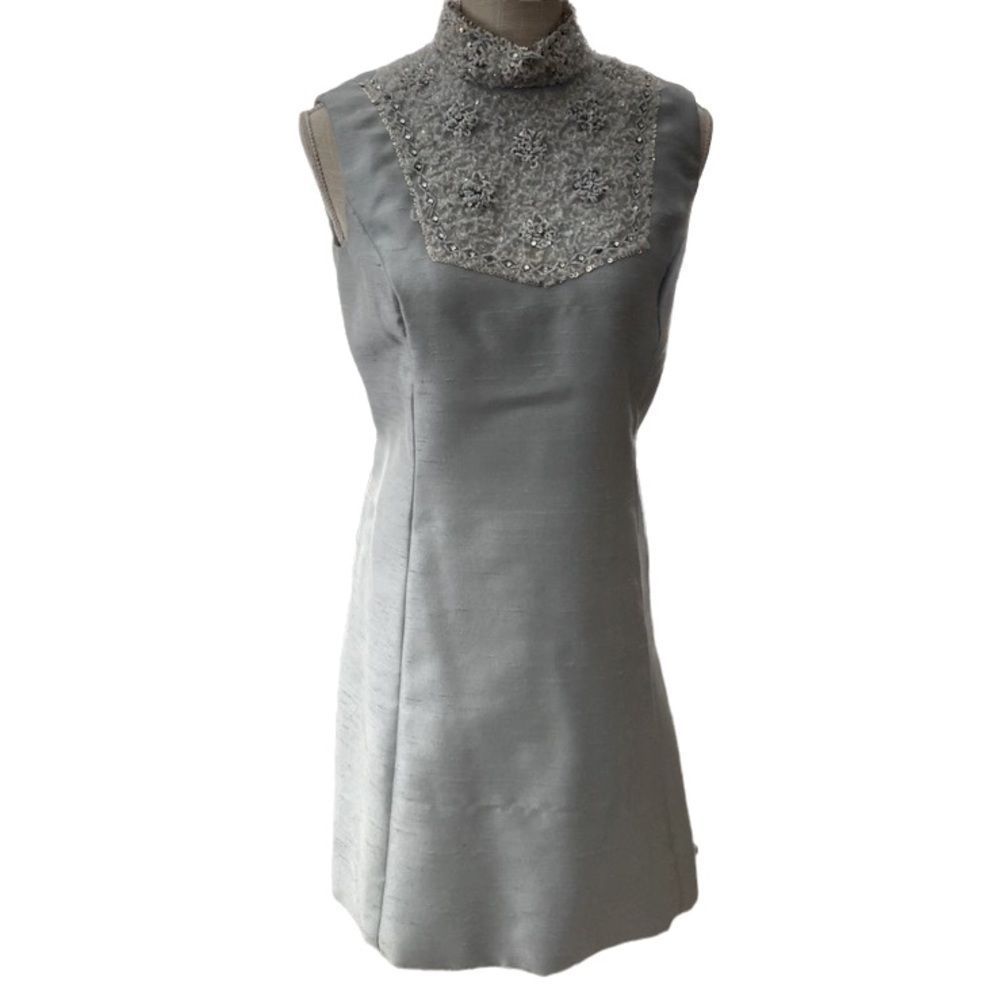 Vintage 60’s Smart Miss Blue beaded Dress Small